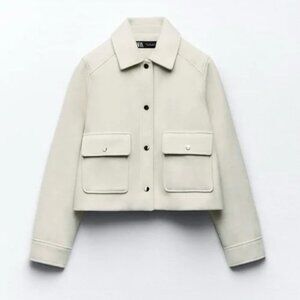 Zara Cream XS Cropped Soft Buttoned Shacket.